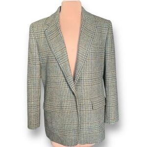 Vintage Ralph Lauren Blazer Jacket Green Glen Plaid  Wool Tweed 14 Classic